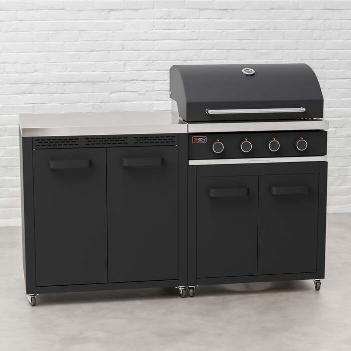 Draco Grills Titan 4 Burner Black Outdoor Kitchen Gas Barbecue with Double Cupboard Cabinet, Mid February 2026