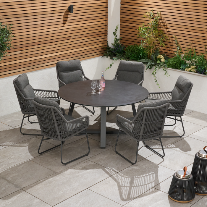 Bracken Outdoors Colorado Rope 6 Seat Round Aluminium Garden Dining Set