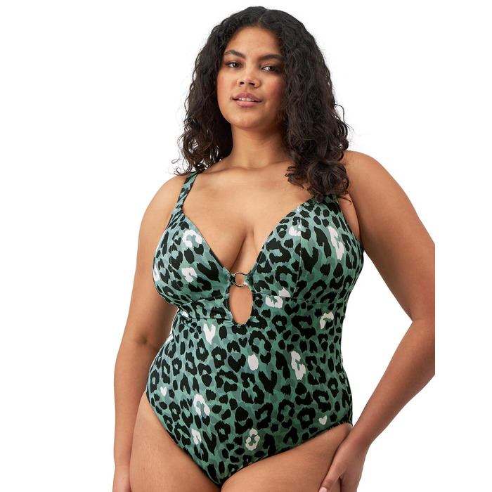 Elomi Jungle Bay Non Wired Plunge Swimsuit - Olive - 36F/FF