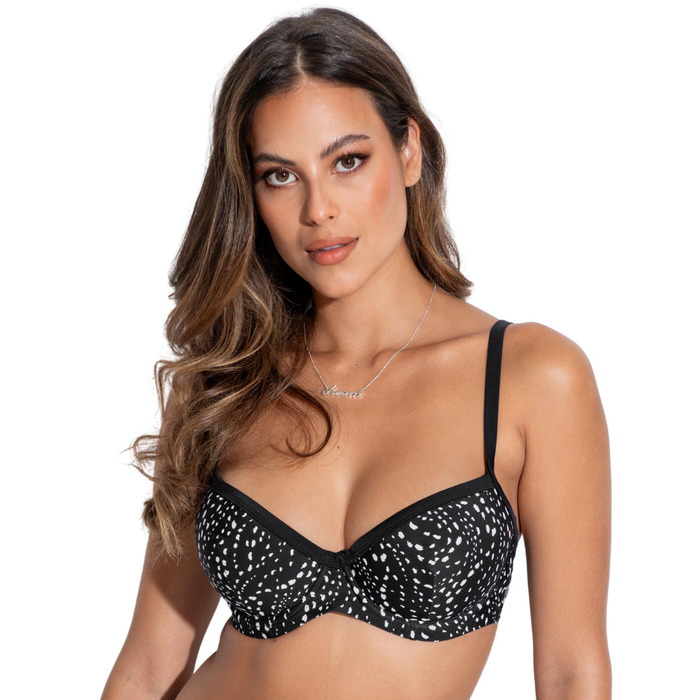 Pour Moi Rhodes Underwired Padded Bikini Top - Black/White - 32C