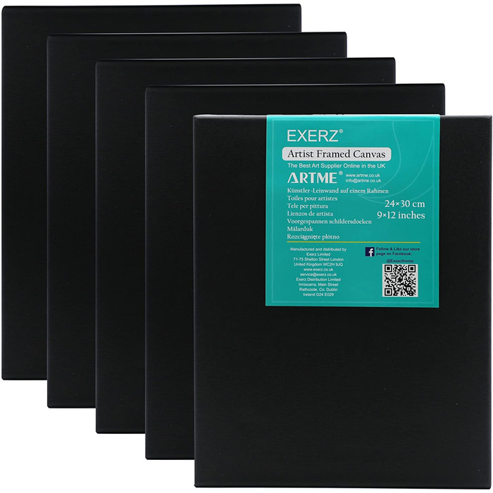 Exerz Pre-Stretched Artist Canvas 5pk - 24x30cm Black
