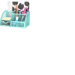 EXERZ Desk Organiser with 7 Compartments -Mesh Desk Tidy Caddy - Turquoise