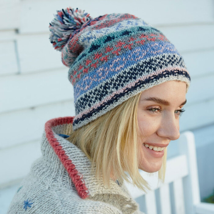 Pachamama Classic Fairisle Bobble Beanie Oatmeal