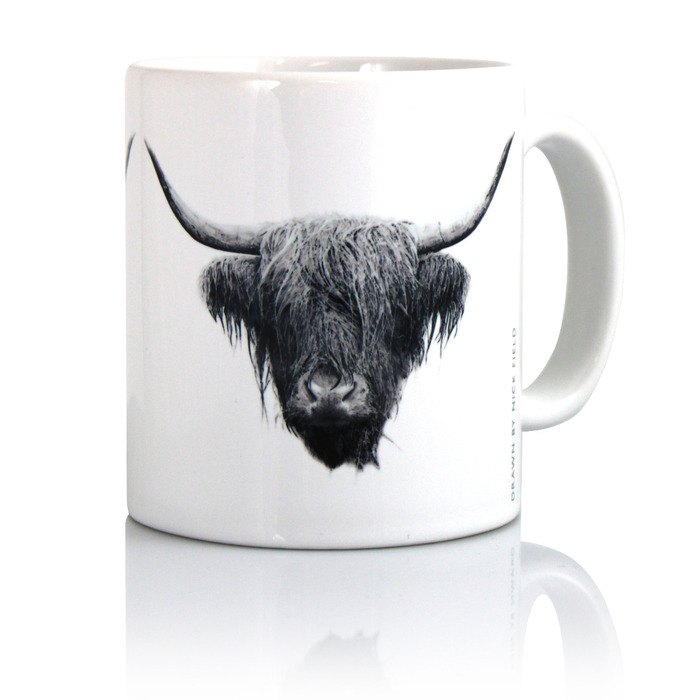 Nick Field Black & White Rain Highland Cow Mug