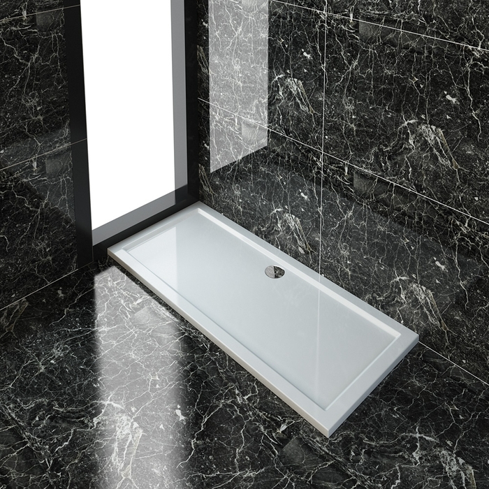 ELEGANT 1600x700x40mm Ultra- Slim Stone Resin Rectangle Shower Tray + 90mm Waste