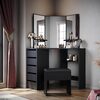 ELEGANT Corner Dressing Table Black Makeup Desk with 3 Angle Mirror and 5 Drawers with Cushioned Stool
