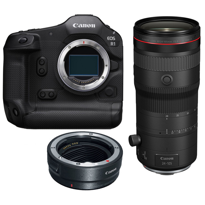 Canon EOS R1 Mirrorless Camera with RF 24-105 f/2. 8L IS USM Z Lens with EF-EOS R mount adapter