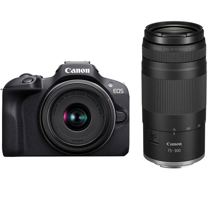 Canon EOS R100 Mirrorless Camera with RF-S 18-45mm STM and RF 75-300mm Lenses