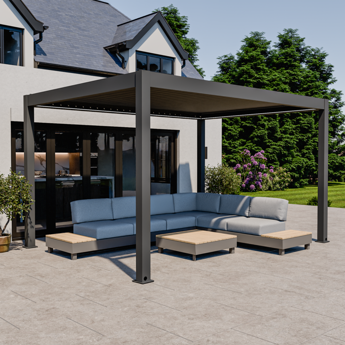 Bracken Outdoors Eclipse Plus 3m x 4m Grey Rectangular Motorised Aluminium Garden Pergola with Lights, Mid March 2026