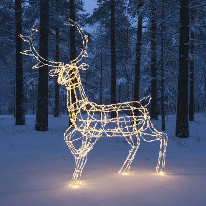 Christmas Reindeer Light - 1. 4M White Wire Outdoor Light Up Stag with 330 White LEDs