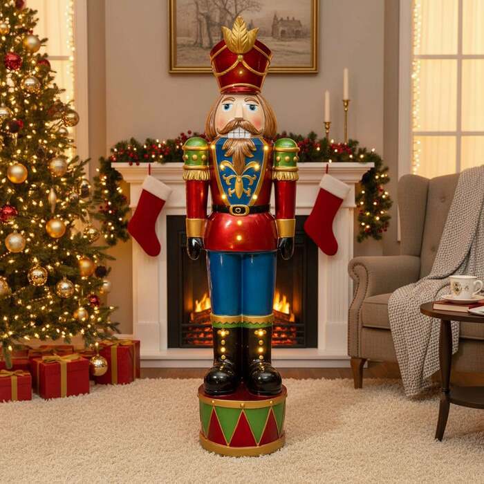 4. 5ft Large Traditional Christmas Nutcracker Soldier - Red, Green and Blue with LED Lights