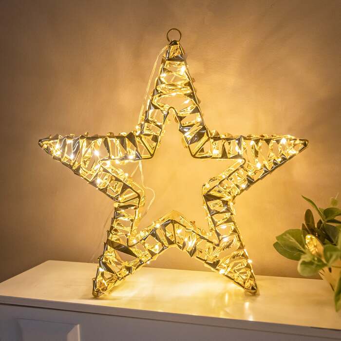 Pre-Lit Christmas Gold Laser Light-Up Star 35cm with 100 Warm White LEDs
