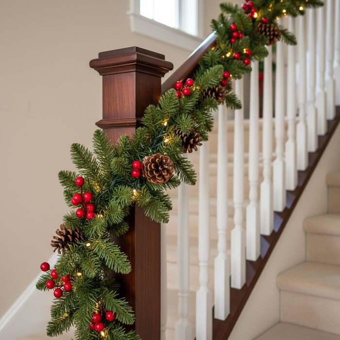 The Christmas Centre Hollyberry 6ft (180cm) Prelit Christmas Garland with Warm White Battery Operated LED Lights