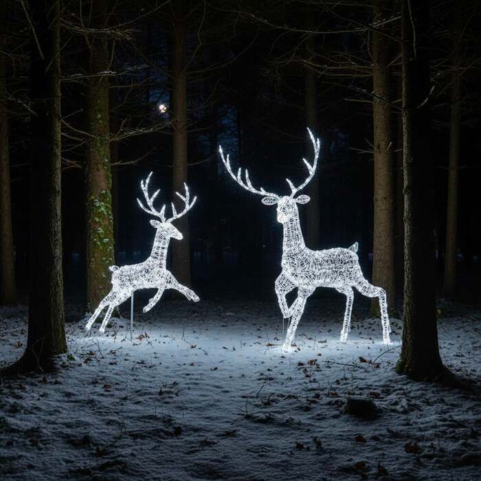 Outdoor Light Up Acrylic Christmas Reindeer Flying and Grand Stag Set