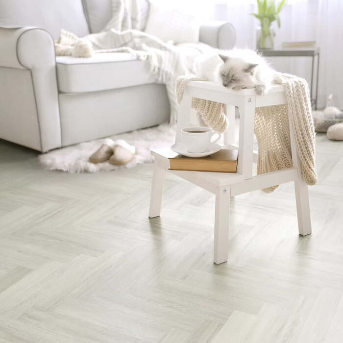 Lusso Bari Alpine Birch Herringbone Glue Down LVT Vinyl Flooring