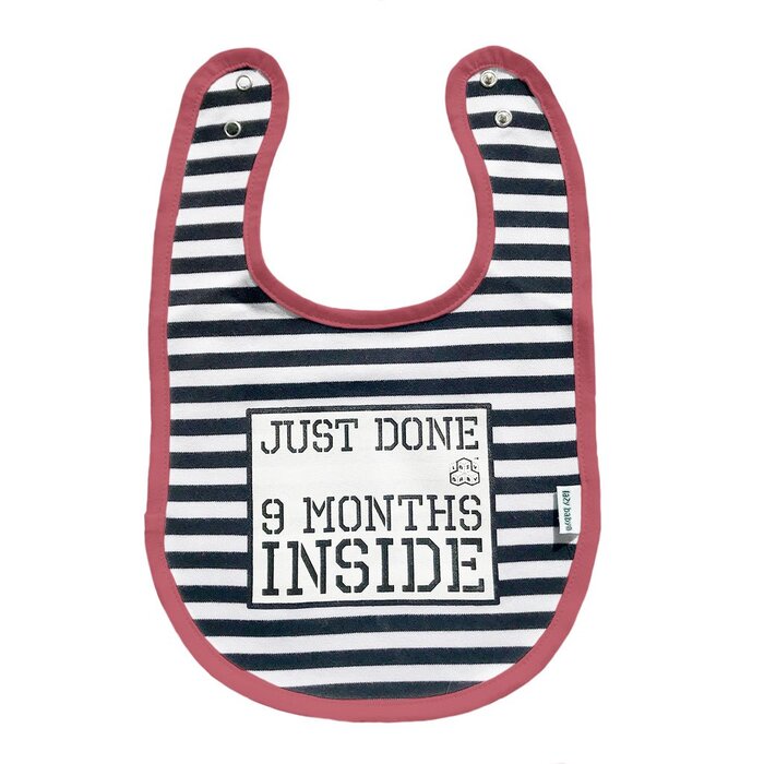 Cute Bib for Baby Girl | Just Done 9 Months Inside® Bib | Funny Baby Shower Gift