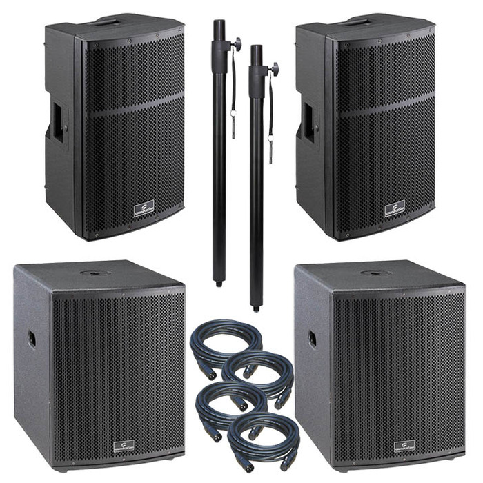 Large 4400 Watt Active PA System 2x 12" Tops & 2x 15" Subs