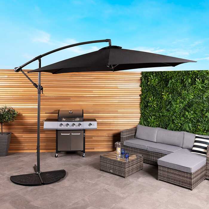 3m Hanging Banana Cantilever Garden Parasol - Black