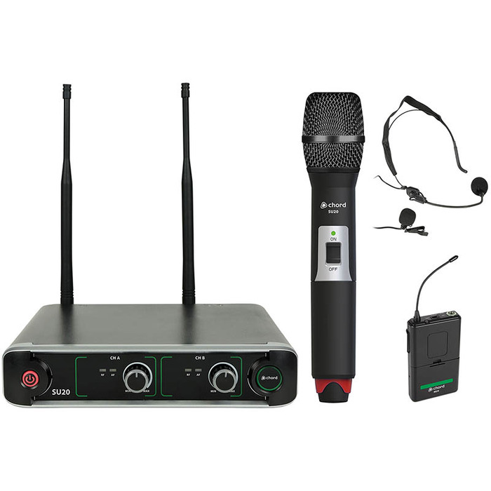 Dual UHF Combo Microphone Set with Compact Receiver - 863. 42MHz & 864. 3MHz