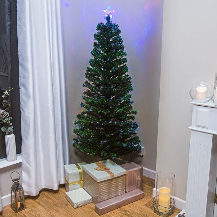 Fibre Optic Green Christmas Tree 2ft to 6ft with Multicoloured Fibre Optic Lights, 3ft / 90cm