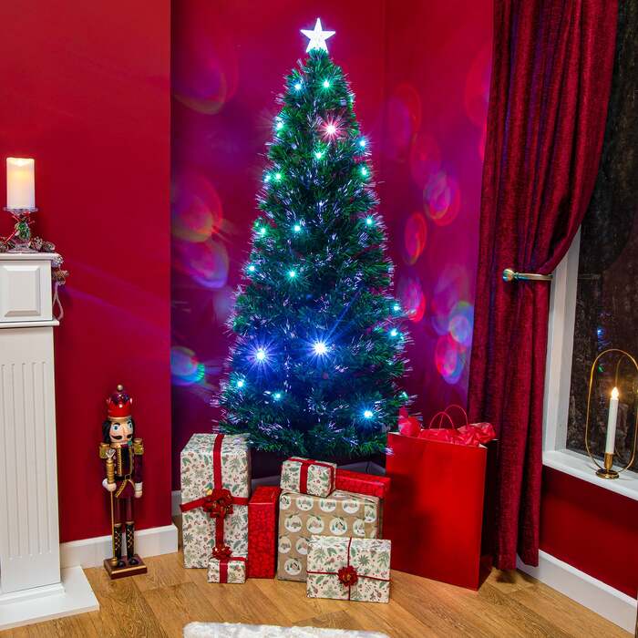 Fibre Optic Green Christmas Tree 2ft to 7ft with Multi-Coloured LED Lights, 5ft / 1. 5m