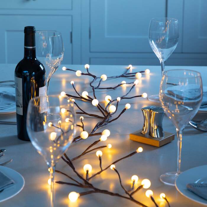 Noma Christmas Flexible 1. 8m Berry Branch Garland with 48 Warm White LED Lights -Battery Operated
