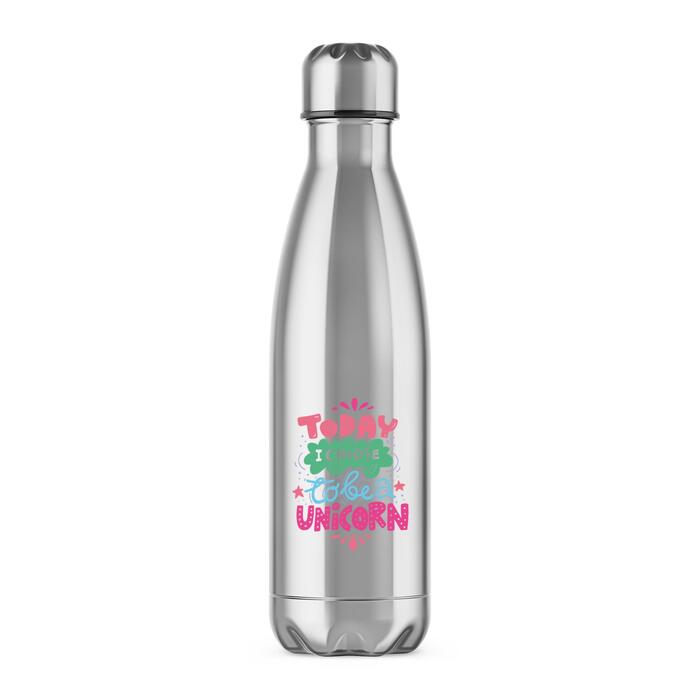 Today I Choose To Be A Unicorn Water Bottle - Silver, One