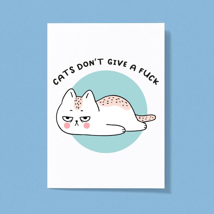 Cats Don't Give A Fuck Greeting Card - White, A5