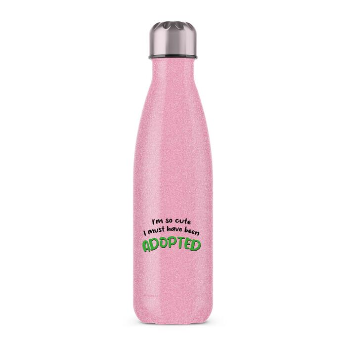 So Cute I'm Adopted Water Bottle - Pink Glitter, One