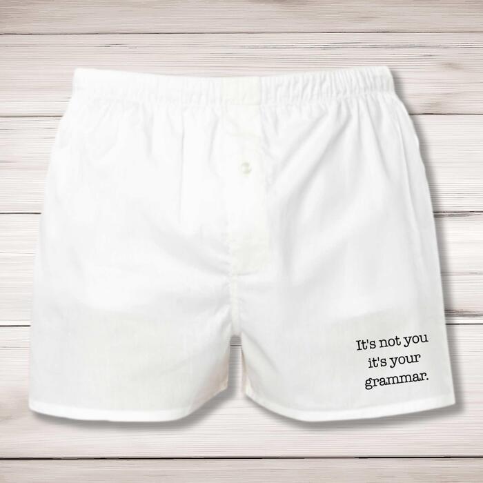 It's Not You It's Your Grammar Men's Boxers - White, Extra Large
