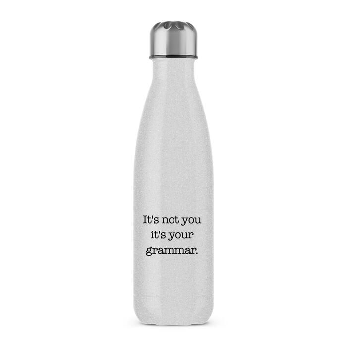 It's Not You It's Your Grammar Water Bottle - Silver Glitter, One