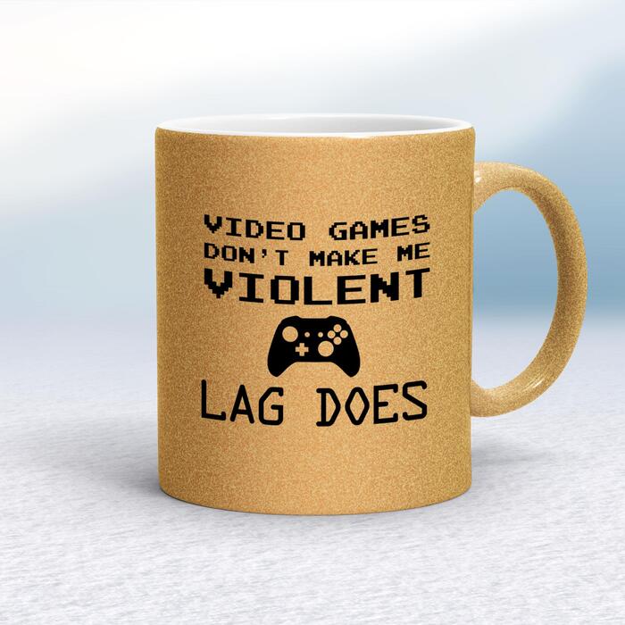 Video Games Don't Make Me Violent Mug - Gold Glitter/White, 10oz