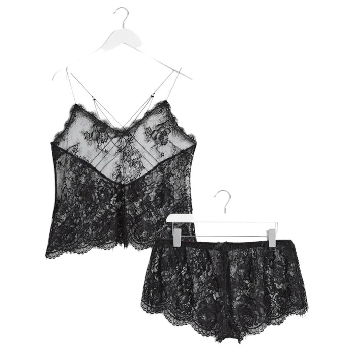 Figleaves Gigi Galloon Short Pyjama Set - Black - S - 10