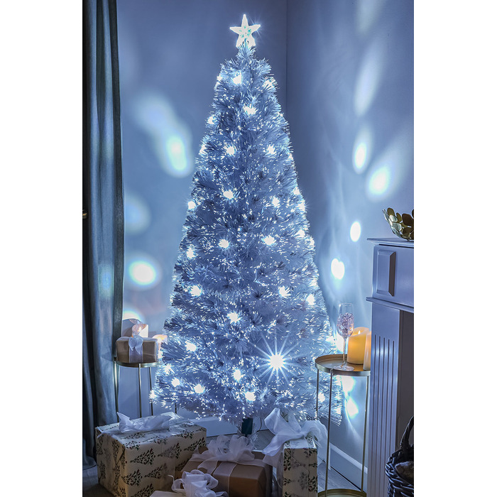 2ft - 7ft White Fibre Optic Christmas Tree with White Fibre Optics and LED Lights, 7FT