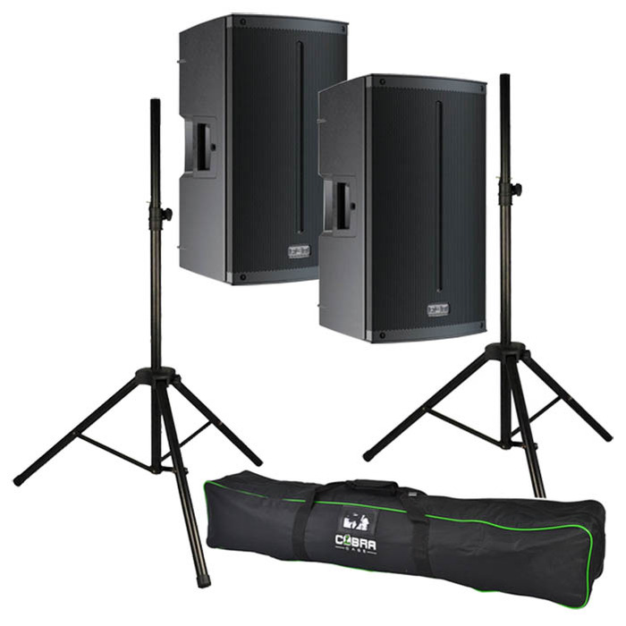 FBT X-lite110A Active PA System, Set of Two with Stands & Covers 3000W