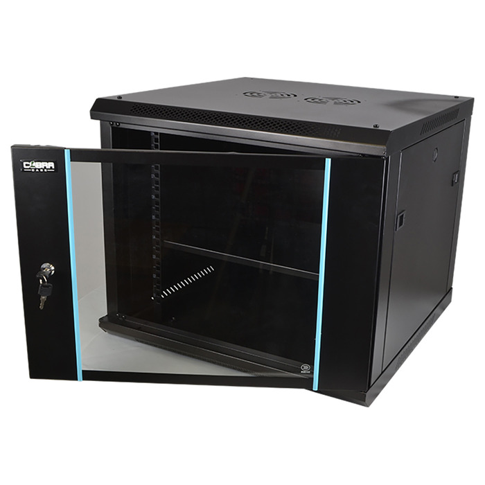 19" 9U Metal Rack Cabinet with Glass Door 600mm Deep Wall or Floor Mount