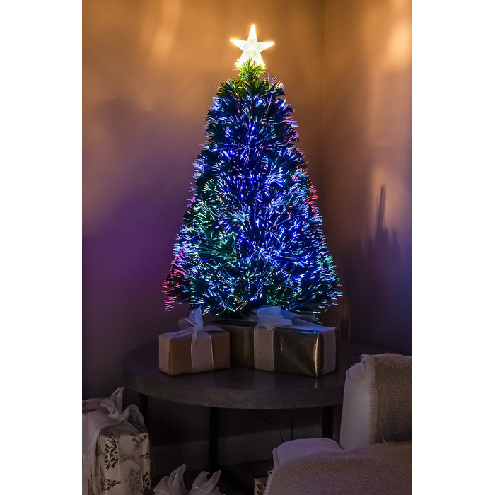 2ft - 7ft Green Fibre Optic Christmas Tree with Multi Coloured Fibre Optic Lights, 2ft/60cm