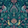 Peacock Damask Textured Vinyl Wallpaper Navy / Pink Grandeco A67801