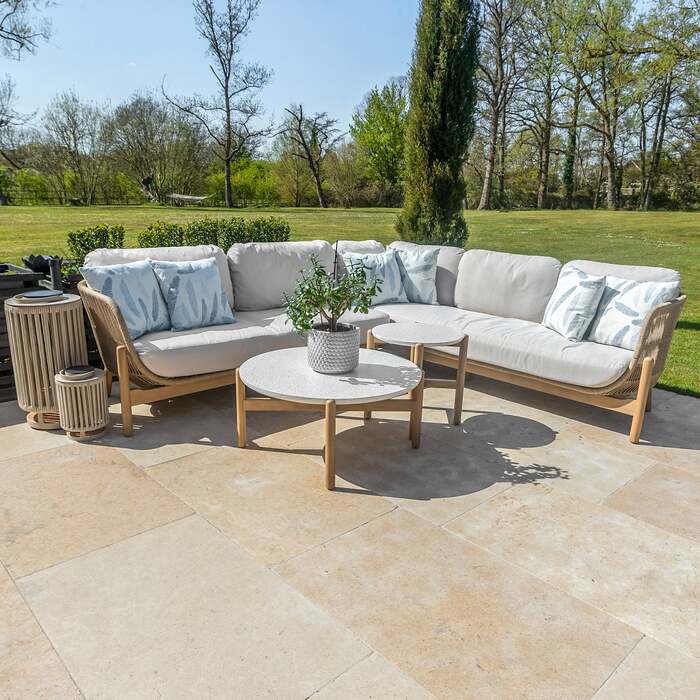Bracken Outdoors Hampton Acacia Wood and Rope Square Corner Sofa Garden Furniture Set with Coffee Tables, Late March 2026