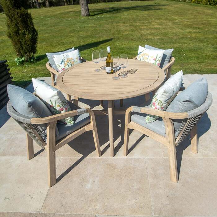 Bracken Outdoors Charlton Acacia Wood and Rope 4 Seat Round Dining Garden Furniture Set