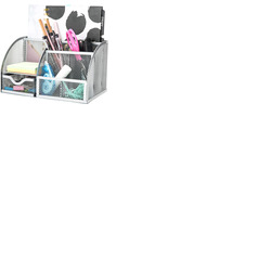EXERZ Desk Organiser with 7 Compartments -Mesh Desk Tidy Caddy - Silver