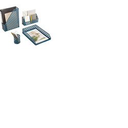 Exerz Desk Organiser 4 Pieces/ Office Set/ Desktop Metal Mesh Filing - Aegean Blue
