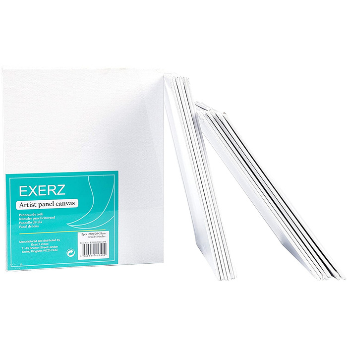 Exerz 20x25cm Canvas Panels 12pcs 280GSM/ Artist Canvas Board 100% Cotton 0. 3cm Thinkness