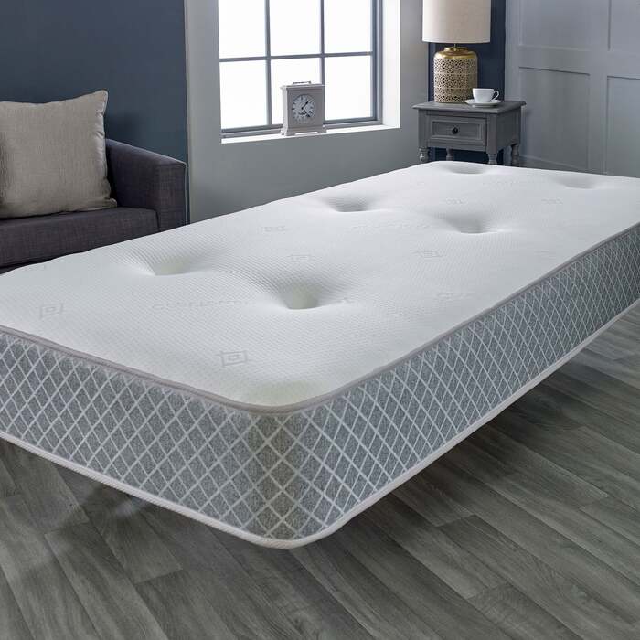 Starlight Beds™ 7. 25" Deep Hand tufted Memory Foam with Hybrid Spring Grey Border Mattress - 2ft6 by 5ft9 Shorty Mattress (75cm by 175cm)