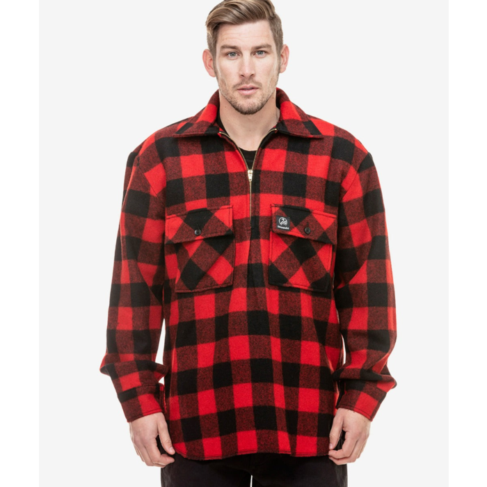 Swanndri Men's Ranger Wool Bush Shirt (Zip) Red/Black Check S
