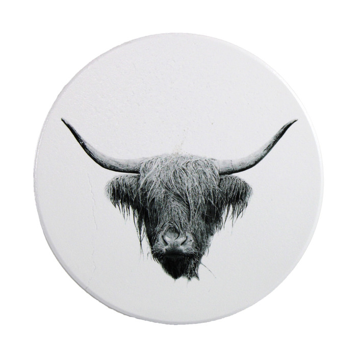 Nick Field Black & White Rain The Highland Cow Coaster