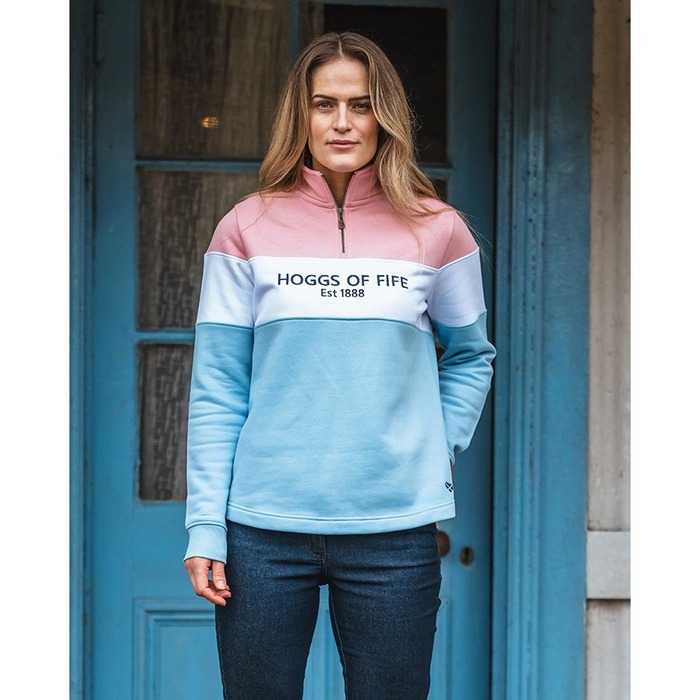 Hoggs of Fife Ladies Dumfries 1888 1/4 Zip Sweatshirt Pink/White/Blue M