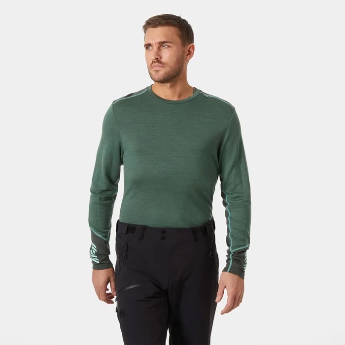 Helly Hansen Men's Lifa Merino Midweight Crew Base Layer Jungle Green 2XL