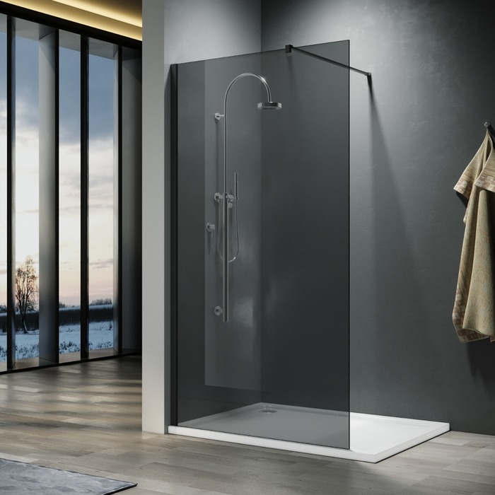ELEGANT 700mm Walk-In Shower Panel Wetroom Smoked Glass 8mm Easy Clean Nano Glass Shower Screen