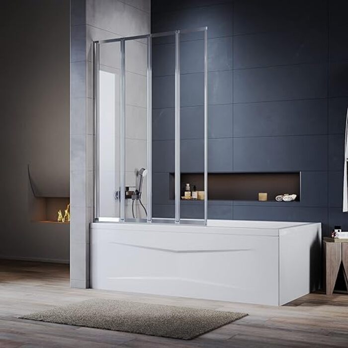 ELEGANT 4 Panel Folding Bath Shower Screen 1000 x 1400 mm Over Bath Shower Screen Door